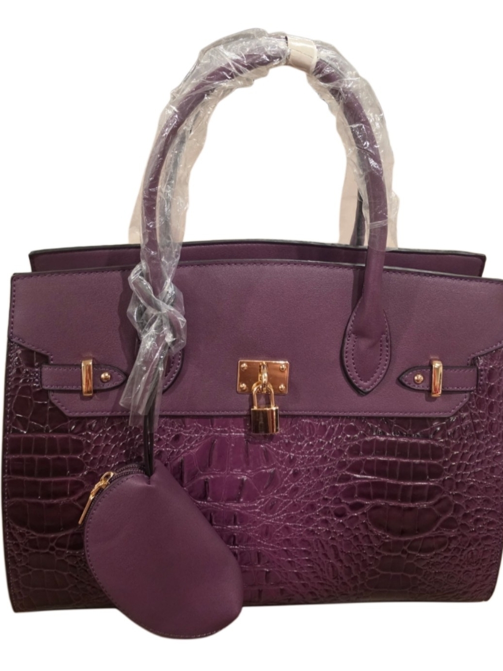 Brand New - Purple Croc-Embossed Tote with Matching Wallet & Pouch